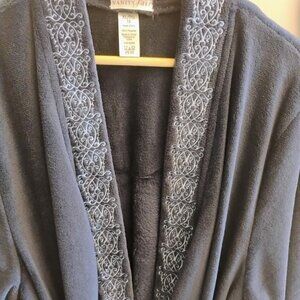 NWT Vintage Vanity Fair Navy Blue Embroidered Wrap Robe Size 18 Sears #47273